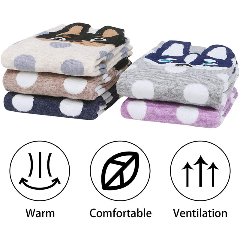 Women Cute Animal Socks Colorful Polka Dots Soft Cotton Socks 5 Pairs