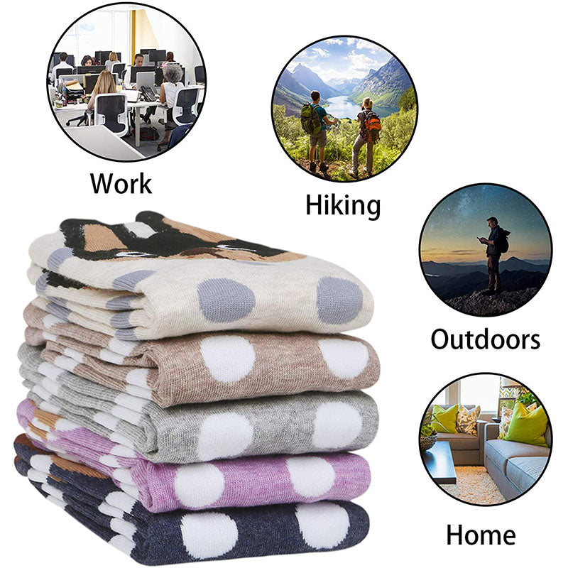 Women Cute Animal Socks Colorful Polka Dots Soft Cotton Socks 5 Pairs