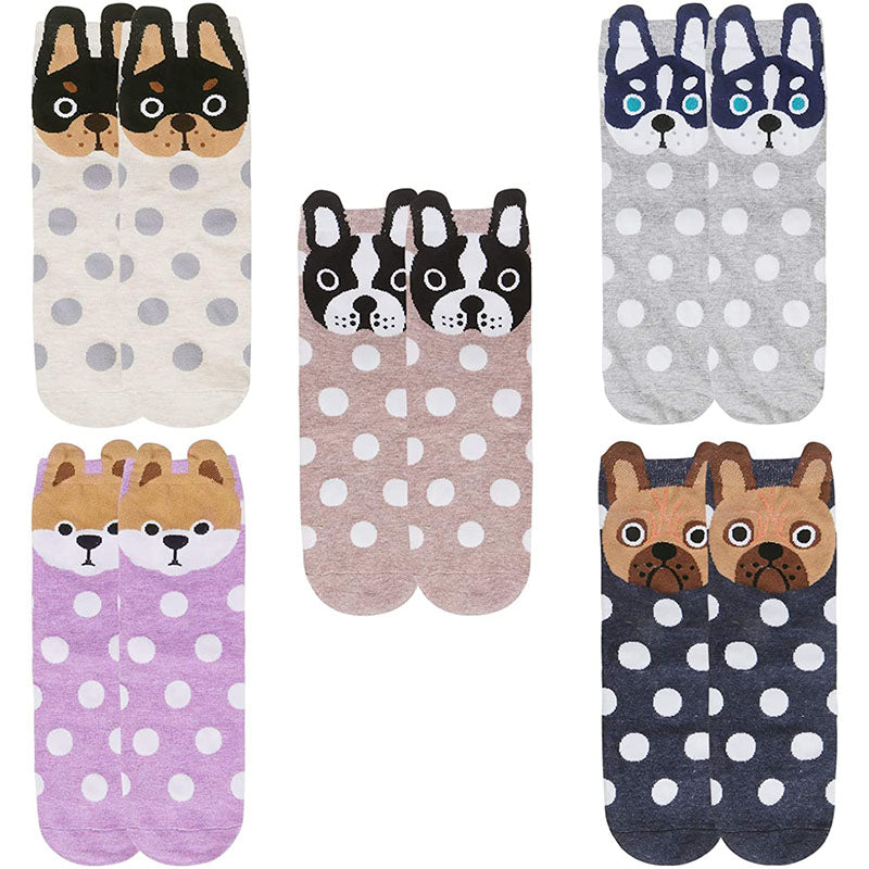 Women Cute Animal Socks Colorful Polka Dots Soft Cotton Socks 5 Pairs