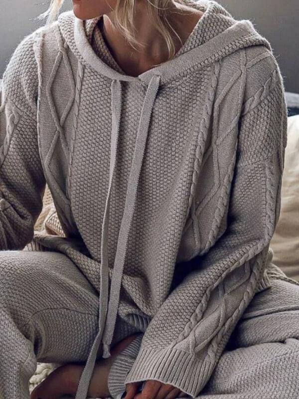 Women Casual Long Sleeve Hoodie Suits Solid Color Jumpsuit Rompers - CHALIER