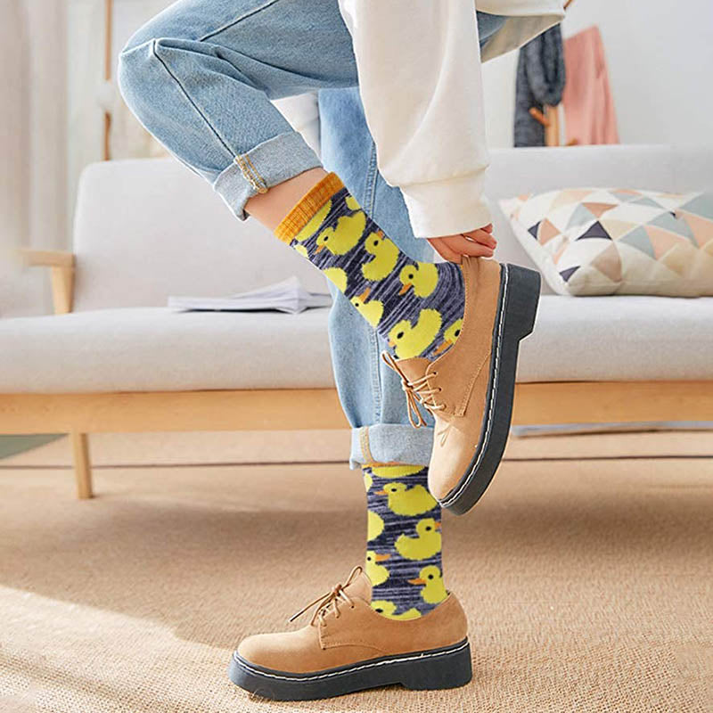 Women Fun Crazy Socks Cotton Cozy Socks Cartoon Yellow Duck