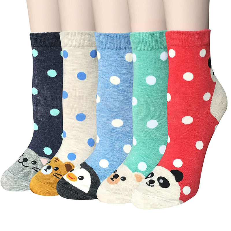 Women Cute Animal Socks Colorful Polka Dots Soft Cotton Socks