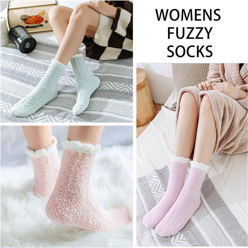Womens Fuzzy Socks 5 Pairs Winter Cozy Fluffy Slipper Soft Socks Gifts
