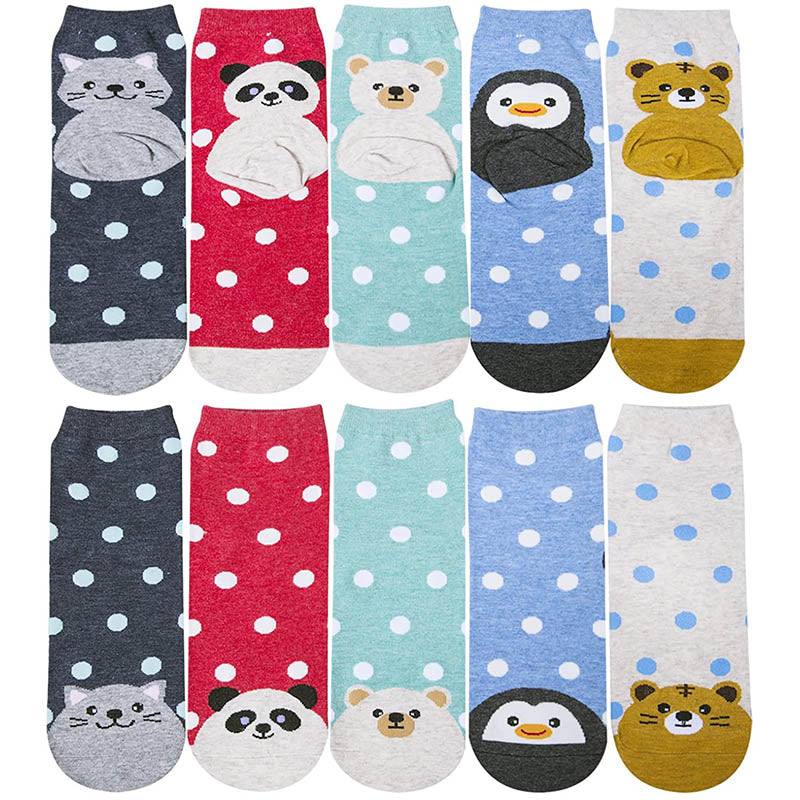 Women Cute Animal Socks Colorful Polka Dots Soft Cotton Socks