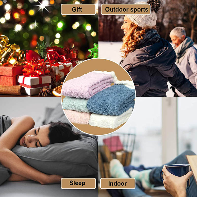 Womens Fuzzy Socks 5 Pairs Winter Cozy Fluffy Slipper Soft Socks Gifts