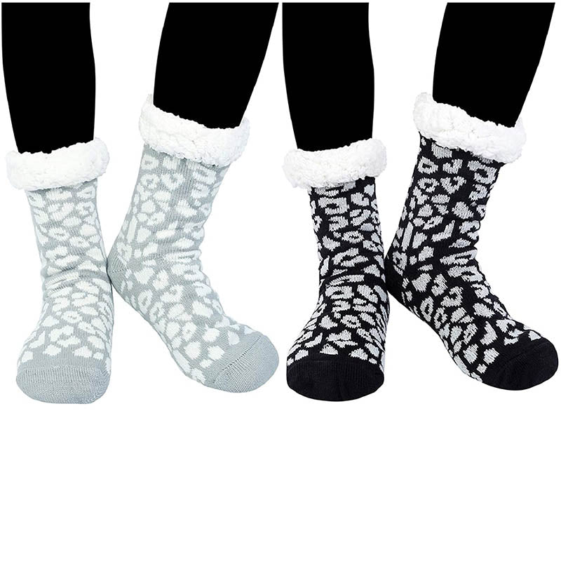 Womens Winter Fuzzy Cozy Socks Slipper Socks  Black/Gray 2 Pairs Christmas Gift