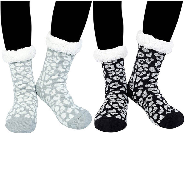 Womens Winter Fuzzy Cozy Socks Slipper Socks  Black/Gray 2 Pairs Christmas Gift