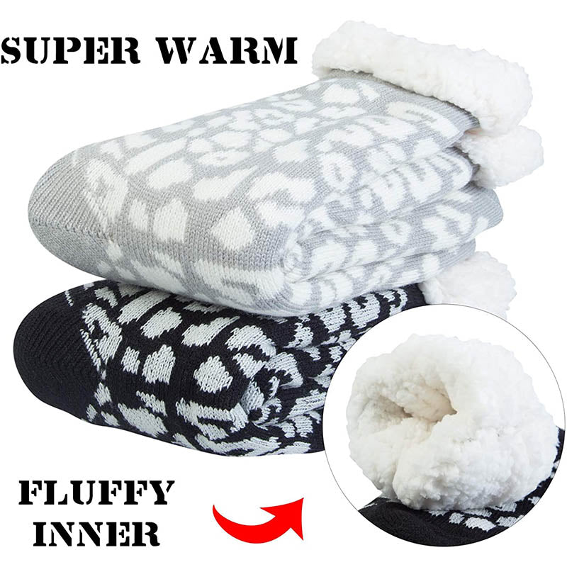 Womens Winter Fuzzy Cozy Socks Slipper Socks  Black/Gray 2 Pairs Christmas Gift