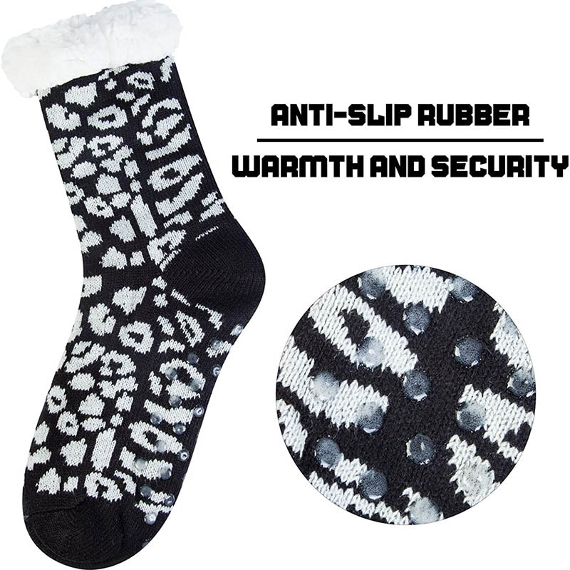 Womens Winter Fuzzy Cozy Socks Slipper Socks  Black/Gray 2 Pairs Christmas Gift