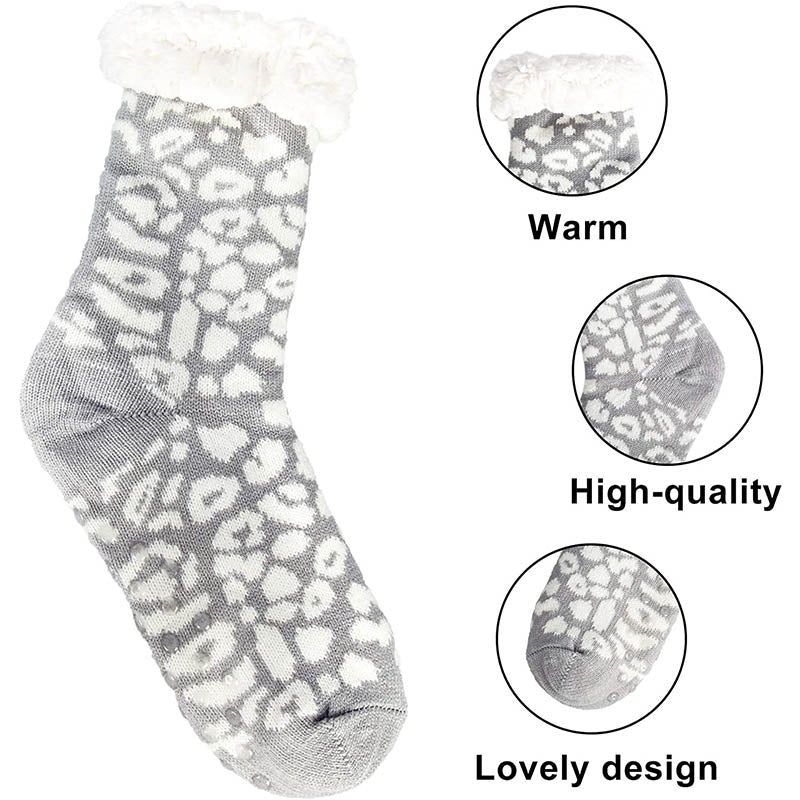 Womens Winter Fuzzy Cozy Socks Slipper Socks  Black/Gray 2 Pairs Christmas Gift