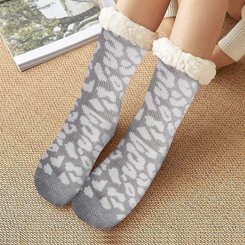 Womens Winter Fuzzy Cozy Socks Slipper Socks  Black/Gray 2 Pairs Christmas Gift