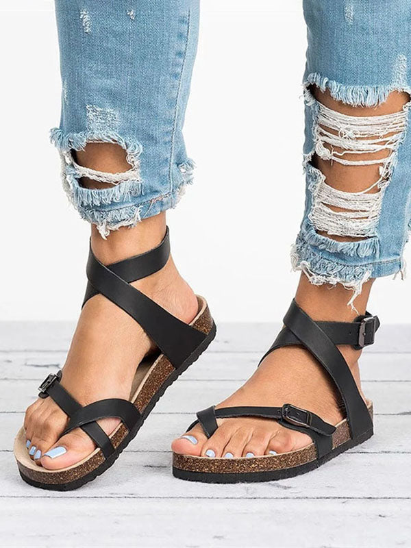 Women's Falt Heel Sandals Summer Beach Peep Toe Strappy Walking Sandals