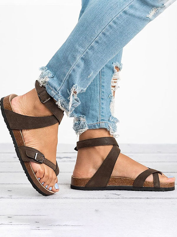 Women's Falt Heel Sandals Summer Beach Peep Toe Strappy Walking Sandals