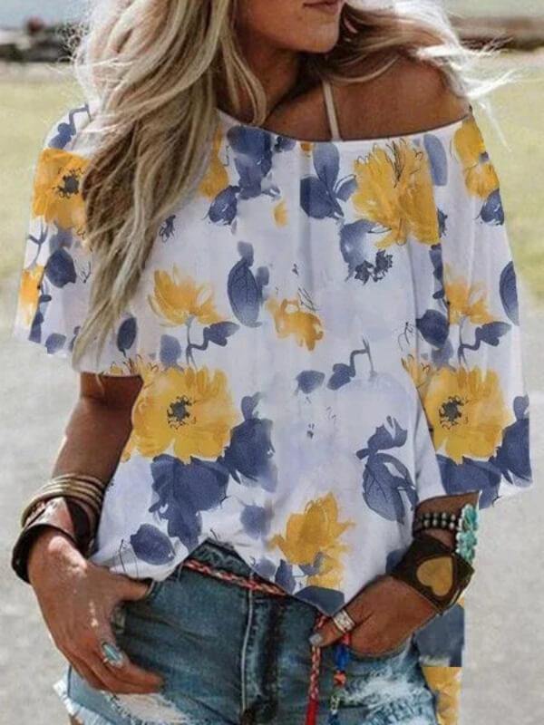 Ladies Crew Neck Cotton-Blend Casual Shirts & Tops - CHALIER