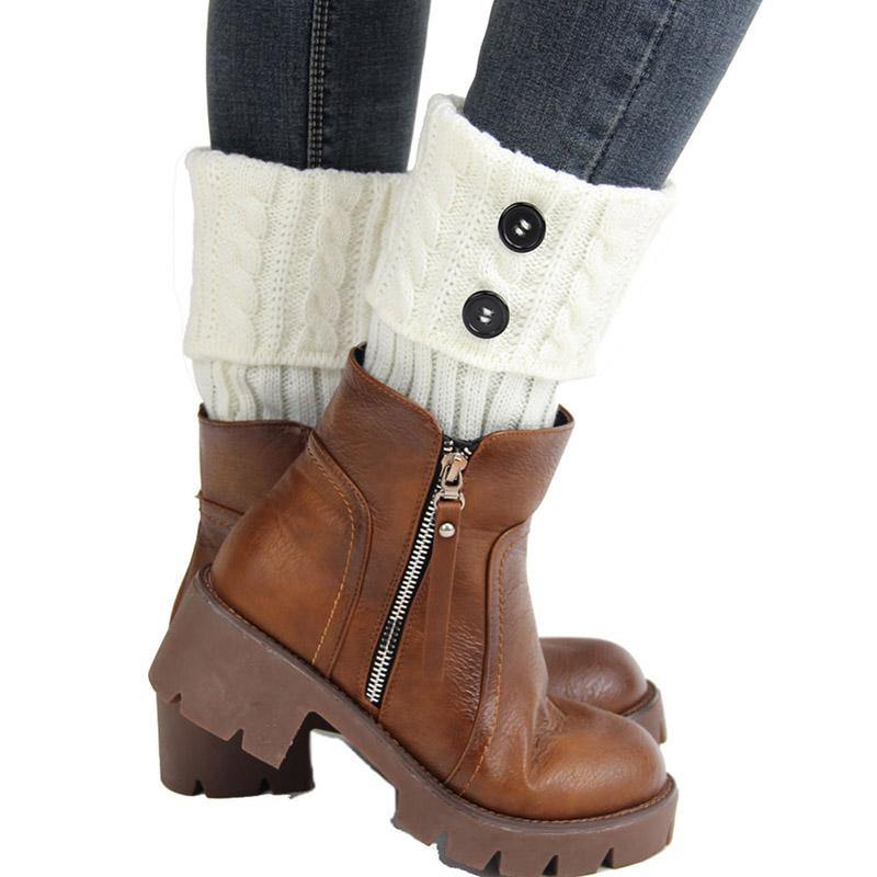 Women Winter Knitting Wool Leg Warmers Boot Cover Warm Socks Solid Color Socks Boot Toppers - CHALIER