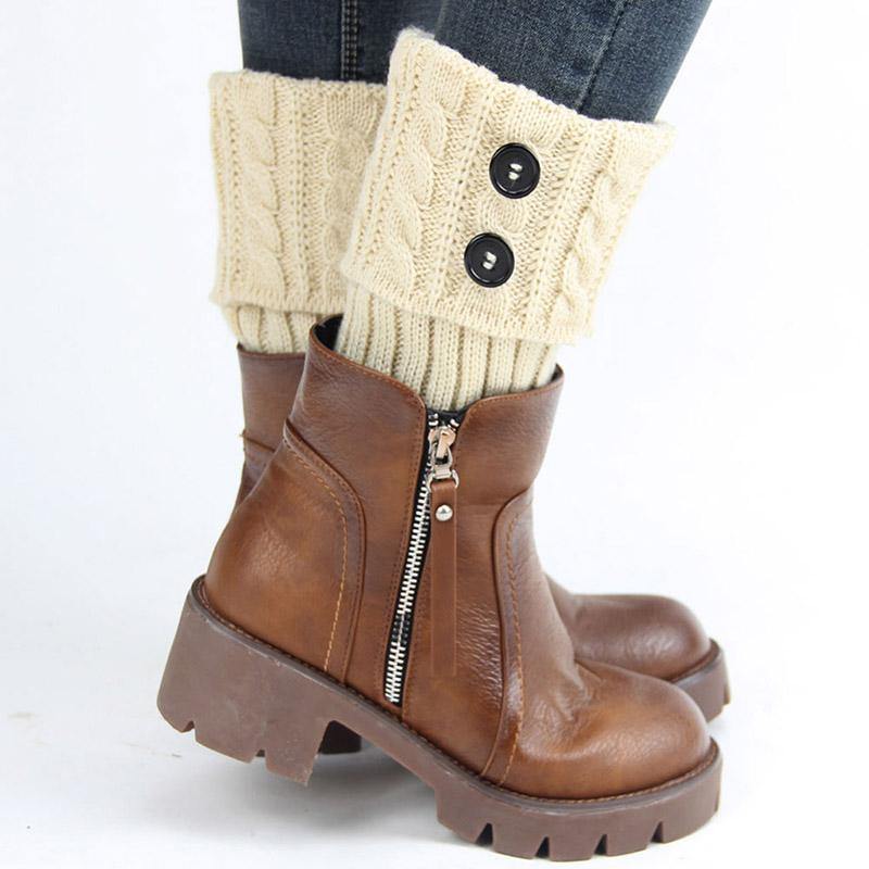 Women Winter Knitting Wool Leg Warmers Boot Cover Warm Socks Solid Color Socks Boot Toppers - CHALIER