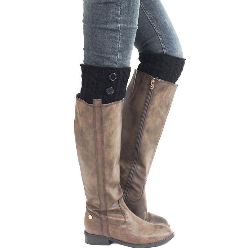 Women Winter Knitting Wool Leg Warmers Boot Cover Warm Socks Solid Color Socks Boot Toppers - CHALIER