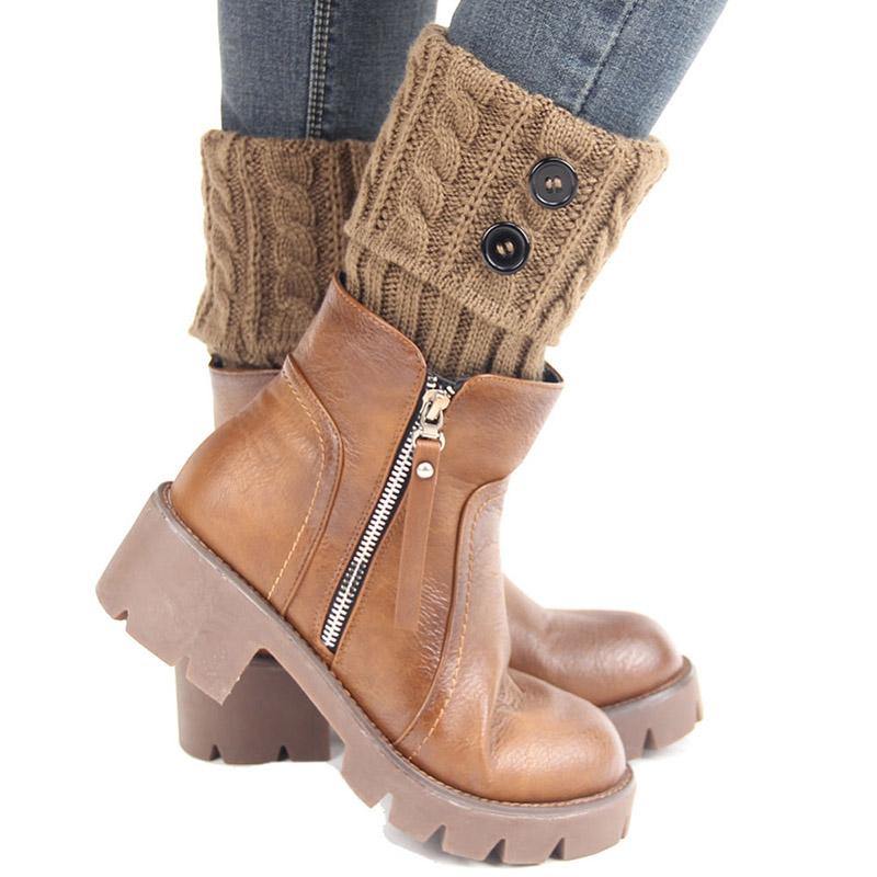 Women Winter Knitting Wool Leg Warmers Boot Cover Warm Socks Solid Color Socks Boot Toppers - CHALIER