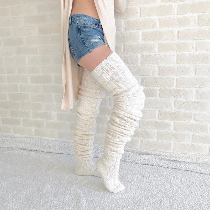 Womens Knitted Socks Thickened Thigh High Socks - CHALIER