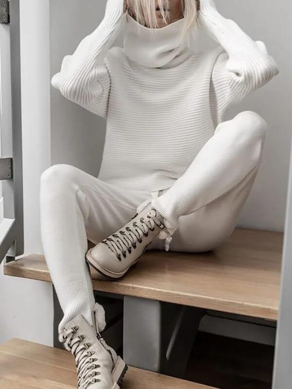 Challier Women Casual Long Sleeve Turtleneck Cotton Jumpsuits - CHALIER