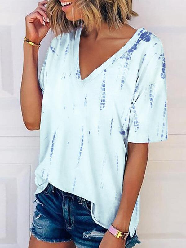 Women V Neck Printed Casual T-Shirt - CHALIER