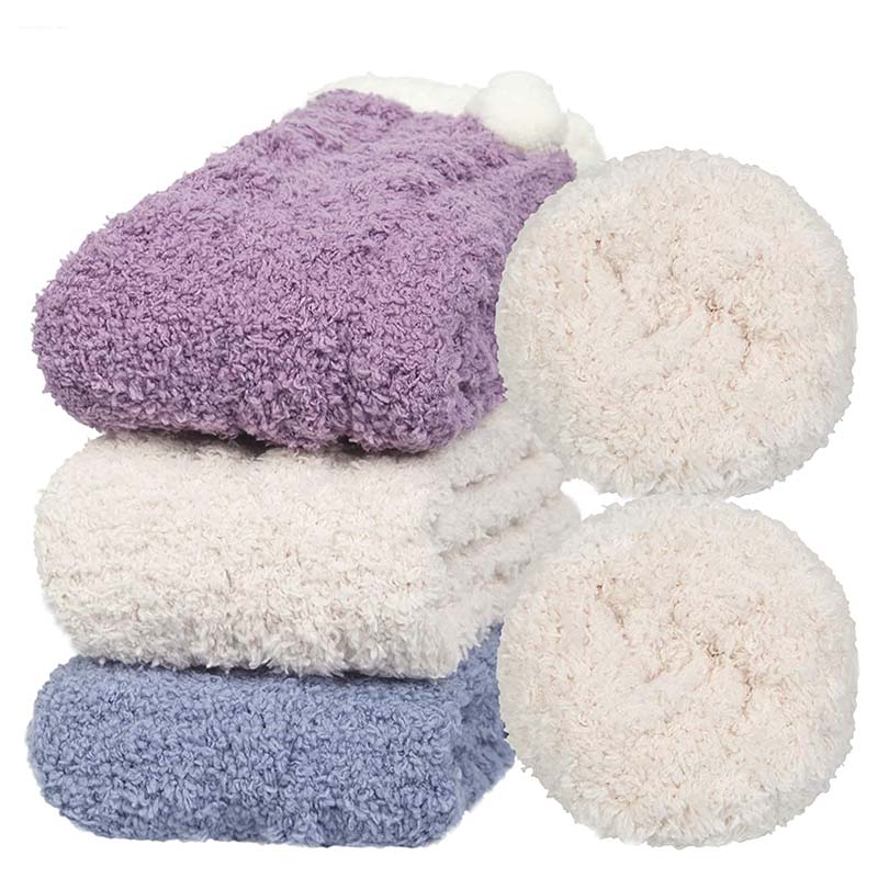 Womens Winter Socks White Border Pompom Warm Fuzzy Cozy Soft Slipper Socks Gifts Set