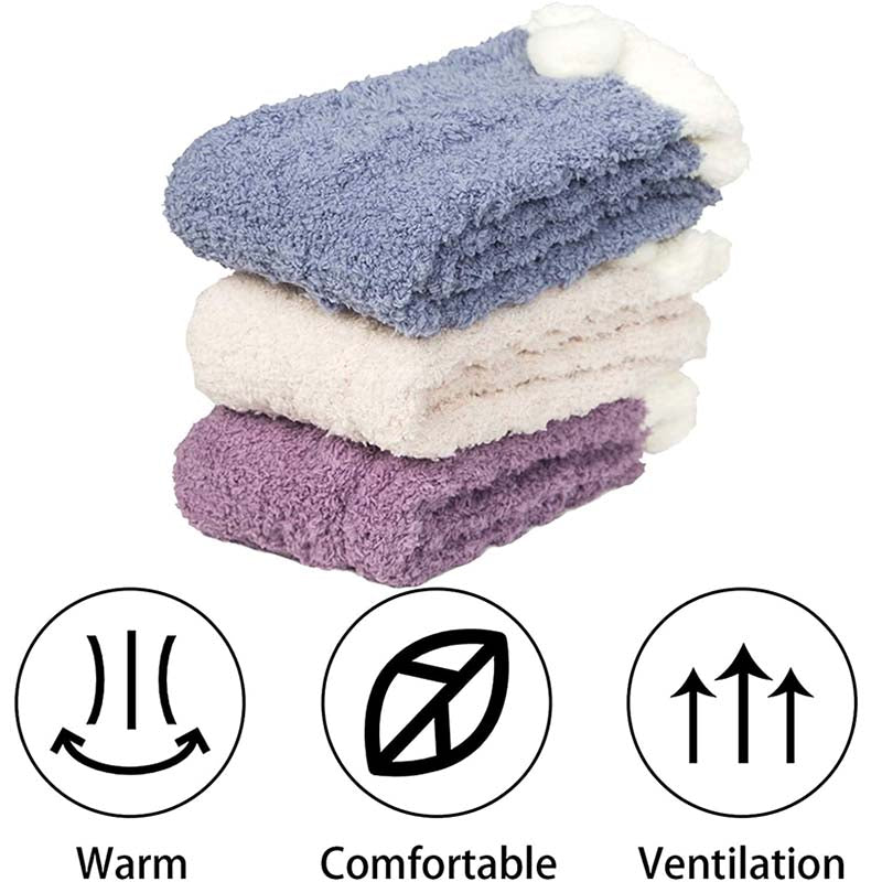 Womens Winter Socks White Border Pompom Warm Fuzzy Cozy Soft Slipper Socks Gifts Set