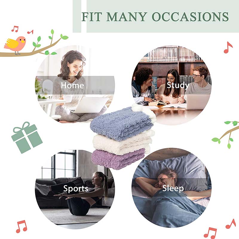 Womens Winter Socks White Border Pompom Warm Fuzzy Cozy Soft Slipper Socks Gifts Set