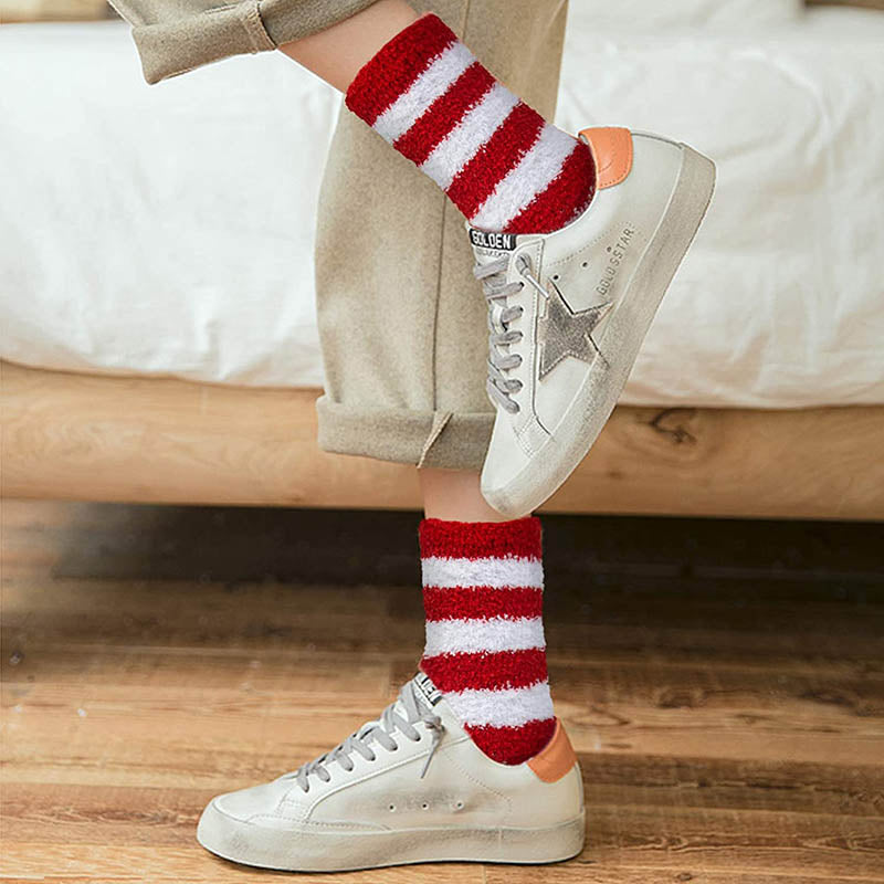 Womens Fuzzy Christmas Socks Winter Soft Socks Gifts Rainbow Stripes 6 Pairs