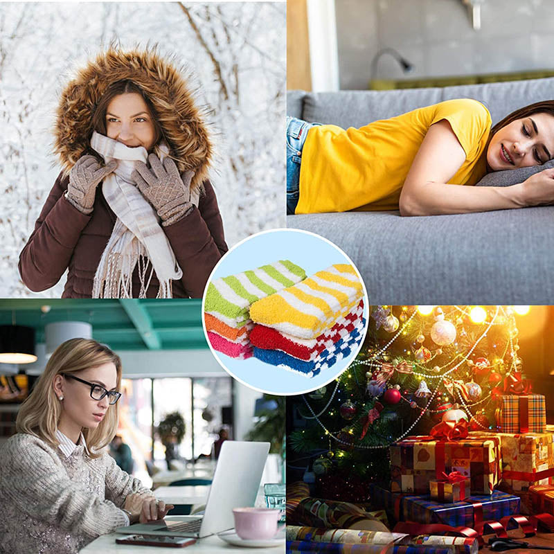 Womens Fuzzy Christmas Socks Winter Soft Socks Gifts Rainbow Stripes 6 Pairs