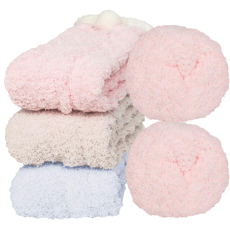 Womens Winter Socks White Border Pompom Warm Fuzzy Cozy Soft Slipper Socks Gifts Set