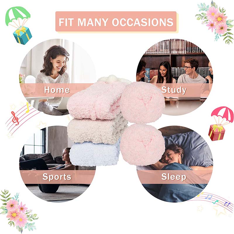 Womens Winter Socks White Border Pompom Warm Fuzzy Cozy Soft Slipper Socks Gifts Set