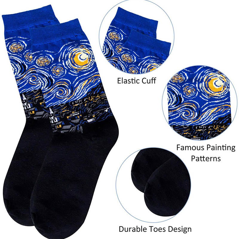 Womens Fun Socks Famous Painting Pattern Art Socks Novel Fun Cotton Socks Set 5 Pairs