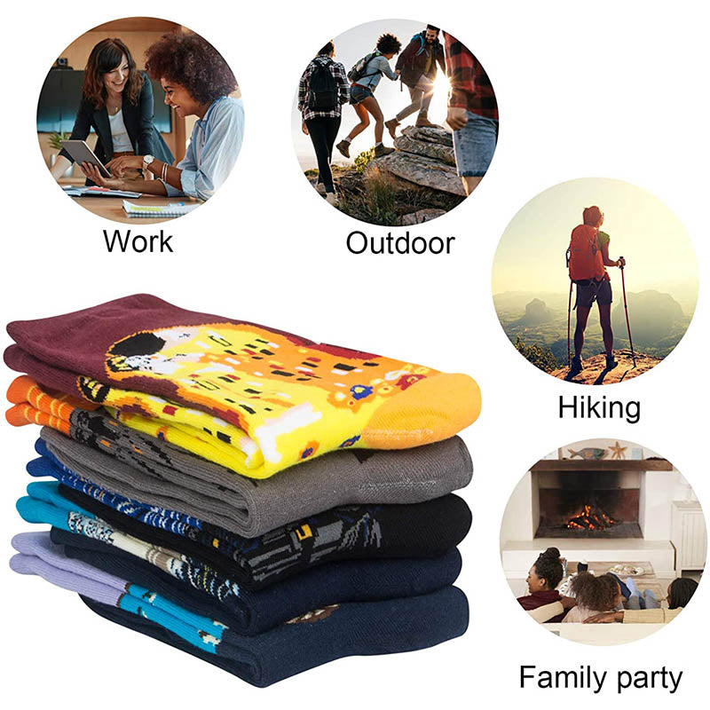 Womens Fun Socks Famous Painting Pattern Art Socks Novel Fun Cotton Socks Set 5 Pairs