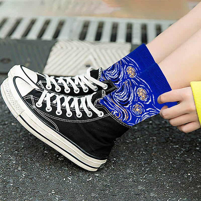 Womens Fun Socks Famous Painting Pattern Art Socks Novel Fun Cotton Socks Set 5 Pairs