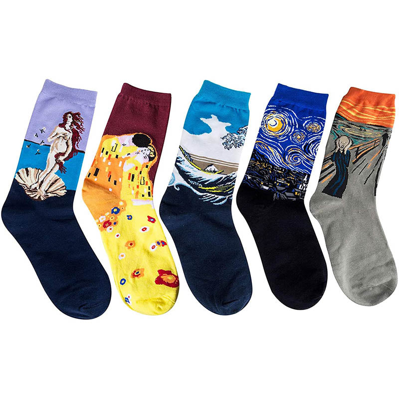 Womens Fun Socks Famous Painting Pattern Art Socks Novel Fun Cotton Socks Set 5 Pairs