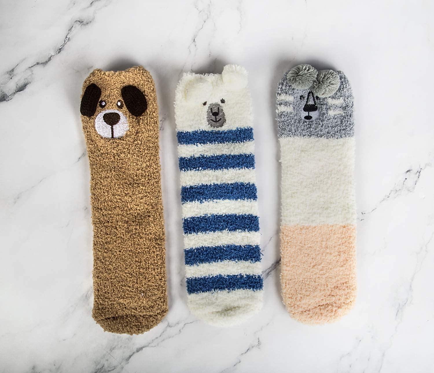 Womens Fuzzy Wool Socks Winter Warm Cute Animals Socks Set 3 Pairs Blue - CHALIER