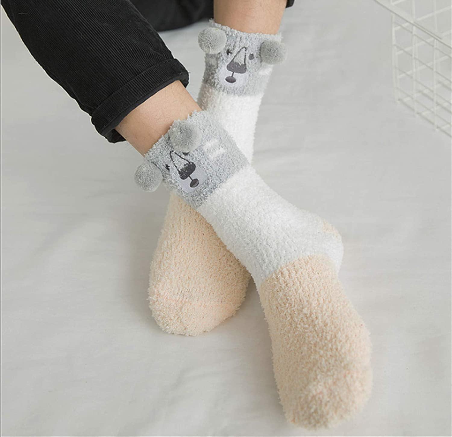 Womens Fuzzy Wool Socks Winter Warm Cute Animals Socks Set 3 Pairs Blue - CHALIER