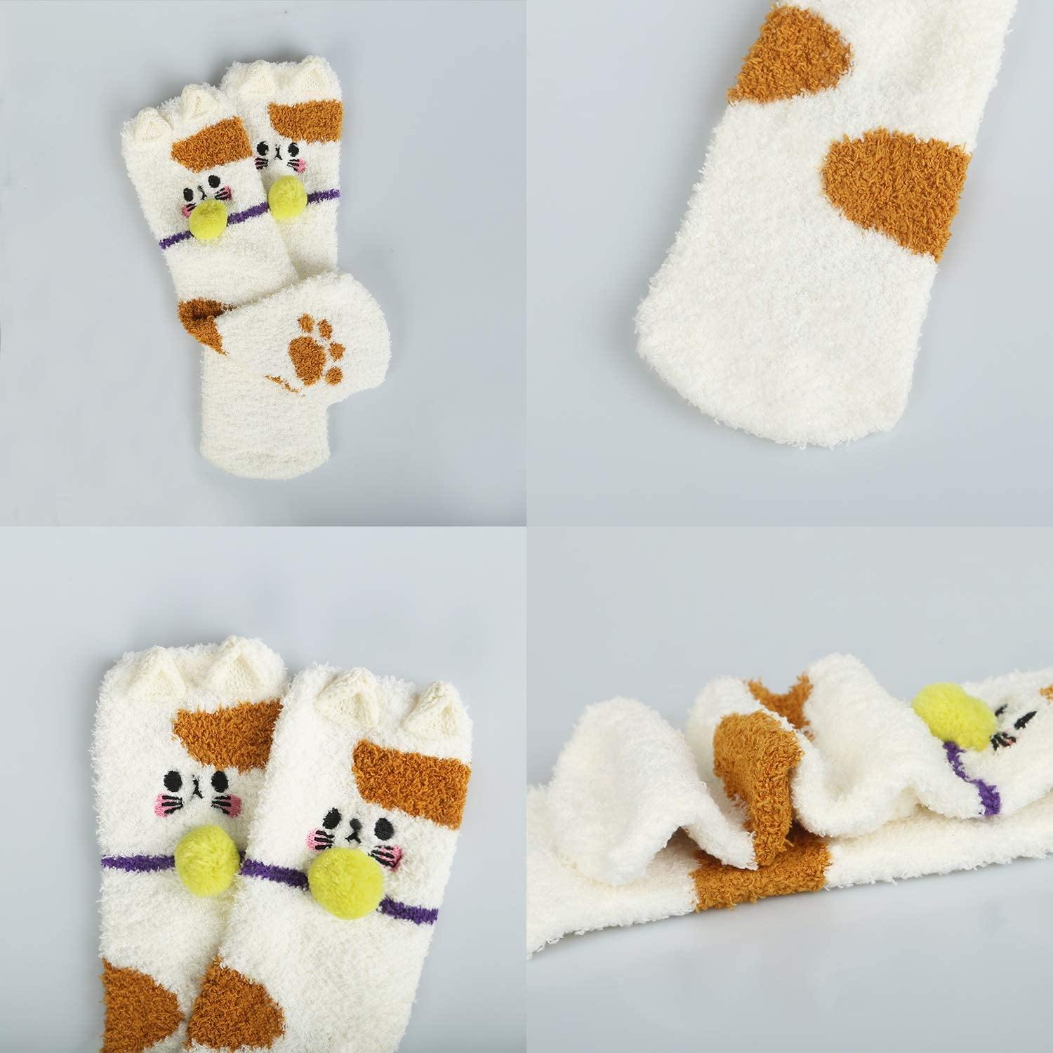 Womens Fuzzy Wool Socks Winter Warm Cute Animals Kitty Socks Set 3 Pairs - CHALIER