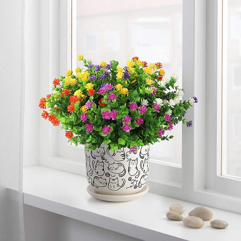 Artificial Flowers Mini Lotus Faux Plastic Greenery Shrubs for Home Hanging Garden Porch Window Indoor Outdoor - CHALIER