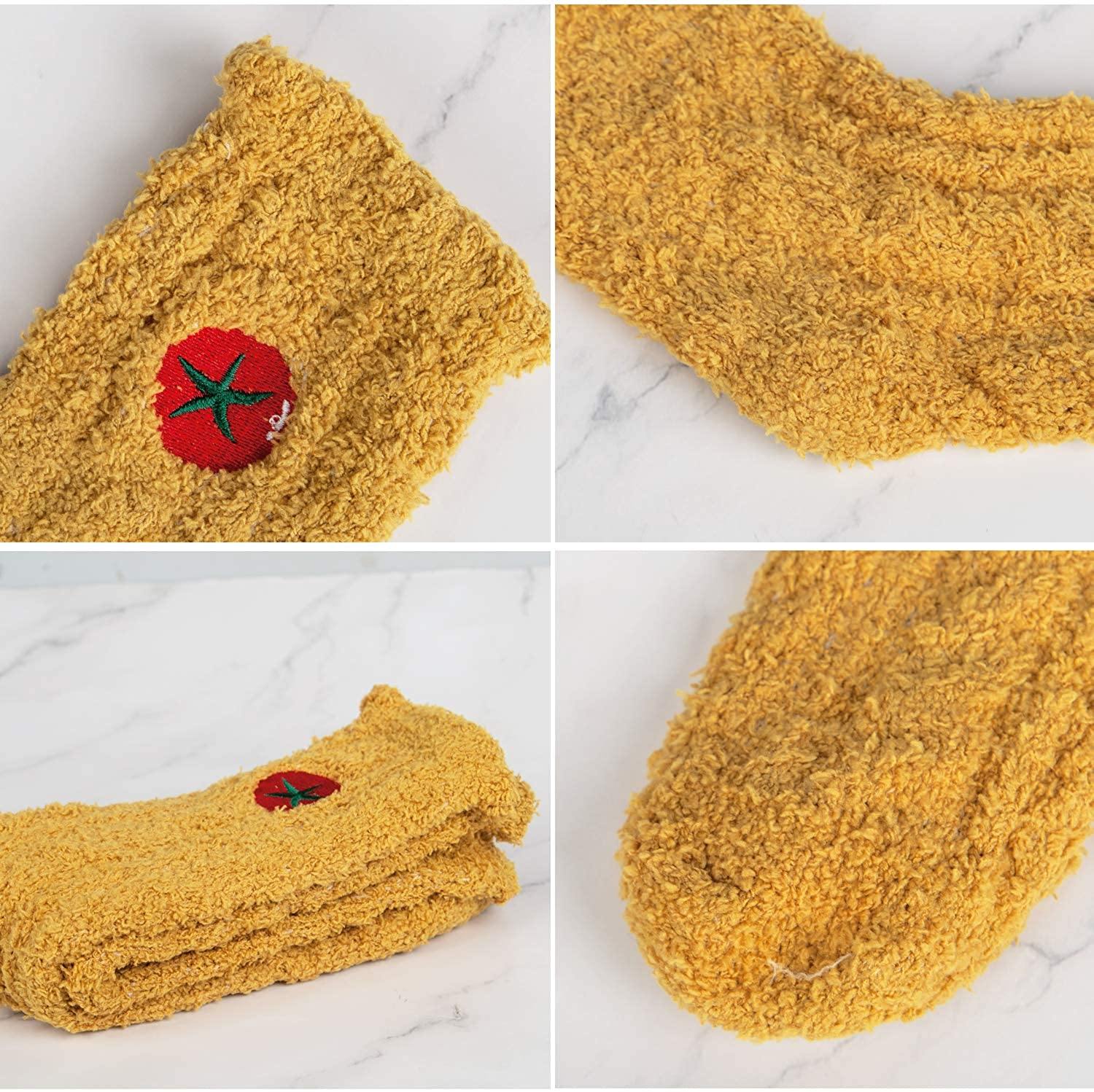 Womens Fuzzy Wool Socks Winter Warm Fruit Socks Set 4 Pairs - CHALIER