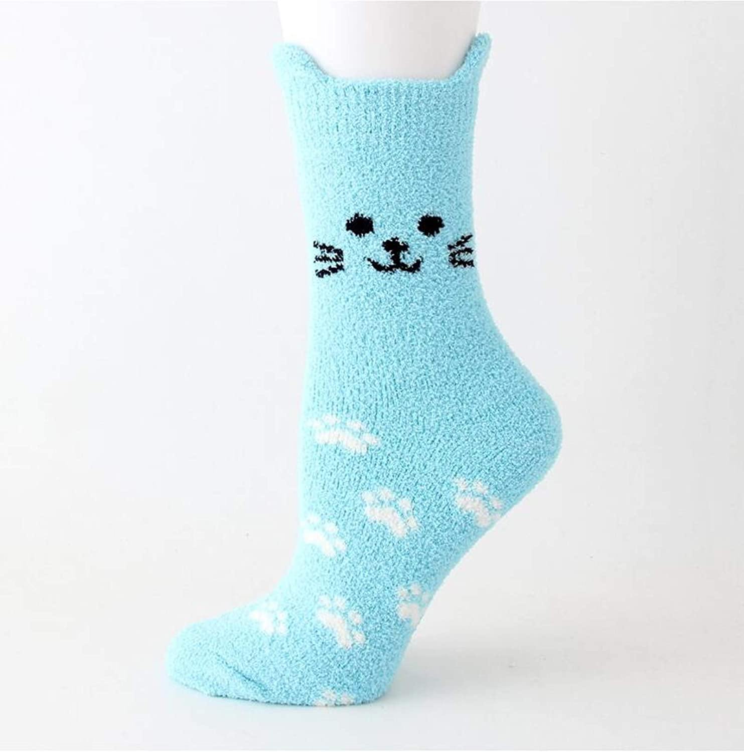 Womens Funny Fuzzy Wool Socks Winter Warm Cute Kitty Animals Socks Set 4 Pairs - CHALIER