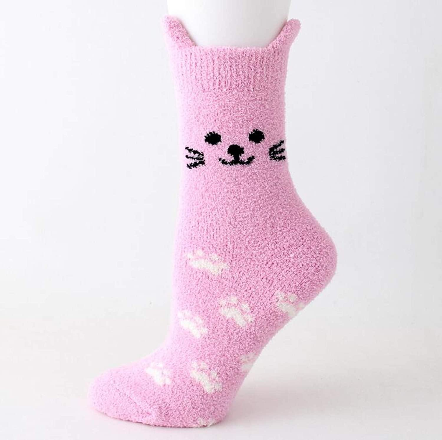 Womens Funny Fuzzy Wool Socks Winter Warm Cute Kitty Animals Socks Set 4 Pairs - CHALIER