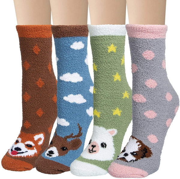 Womens Winter Warm Wool Socks Funny Fuzzy Cute Animals's Sky Socks Set 4 Pairs - CHALIER