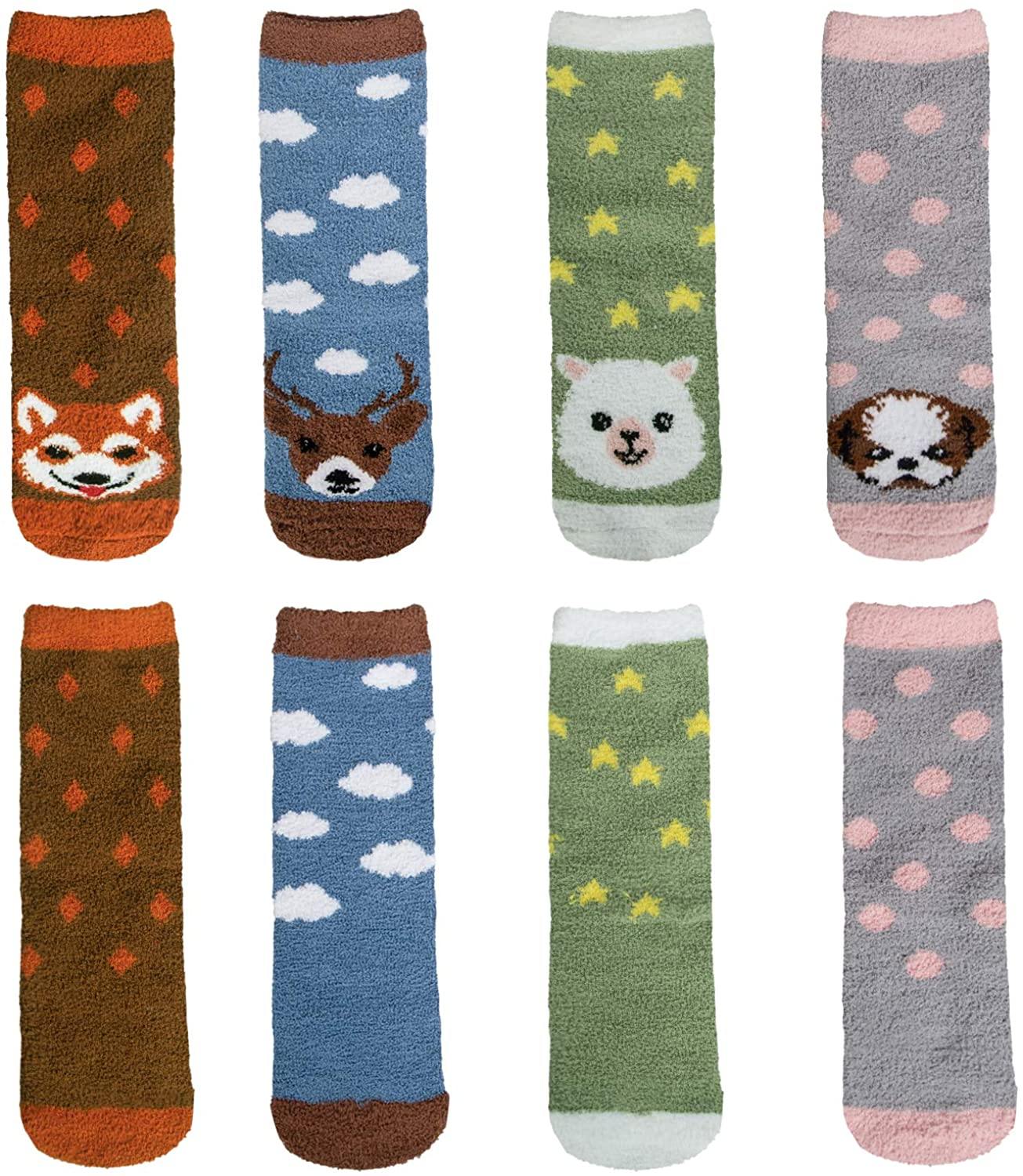 Womens Winter Warm Wool Socks Funny Fuzzy Cute Animals's Sky Socks Set 4 Pairs - CHALIER