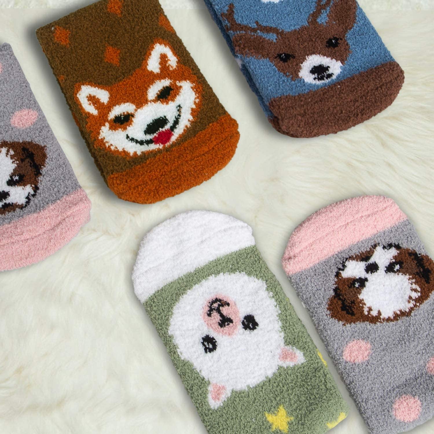 Womens Winter Warm Wool Socks Funny Fuzzy Cute Animals's Sky Socks Set 4 Pairs - CHALIER