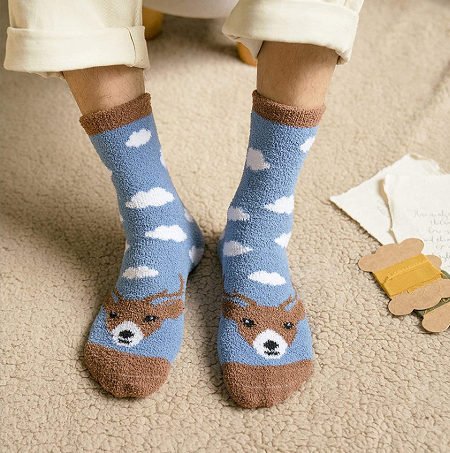 Womens Winter Warm Wool Socks Funny Fuzzy Cute Animals's Sky Socks Set 4 Pairs - CHALIER