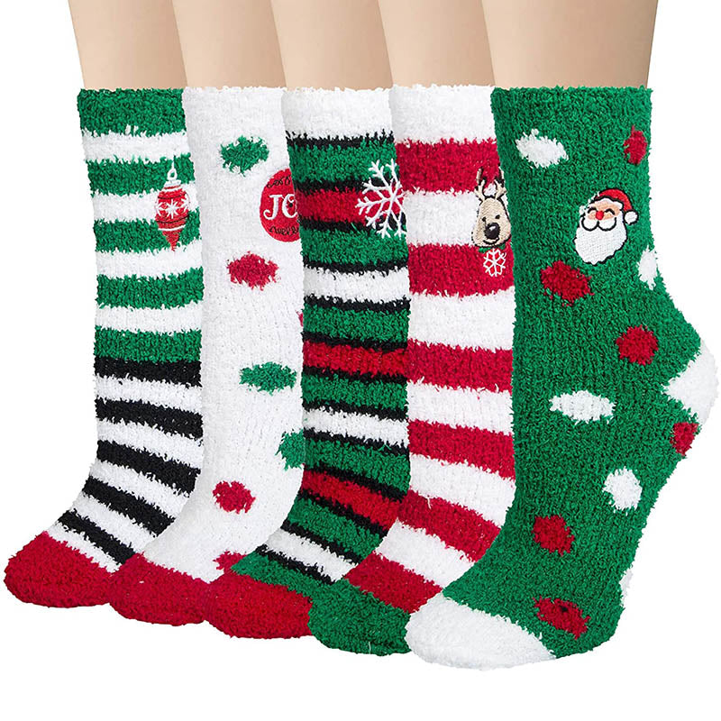 Fuzzy Socks for Women Warm Cozy Slipper Socks Fluffy Socks Christmas 5 Pairs