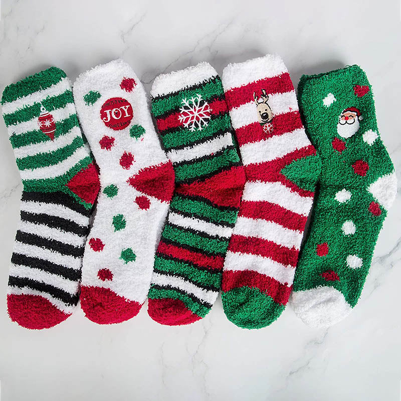 Fuzzy Socks for Women Warm Cozy Slipper Socks Fluffy Socks Christmas 5 Pairs