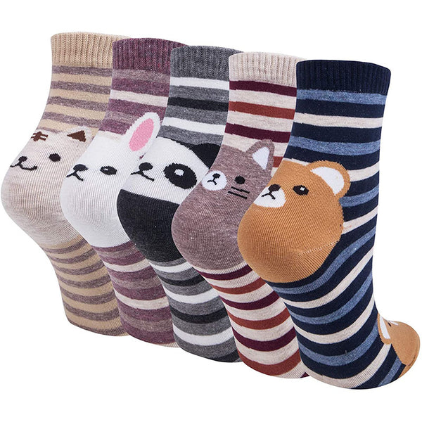 Women Cute Animal Socks Colorful Stripes Soft Cotton Socks Set
